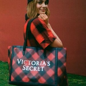 Victoria's Secret Red and Black Checkered Tote Bag
